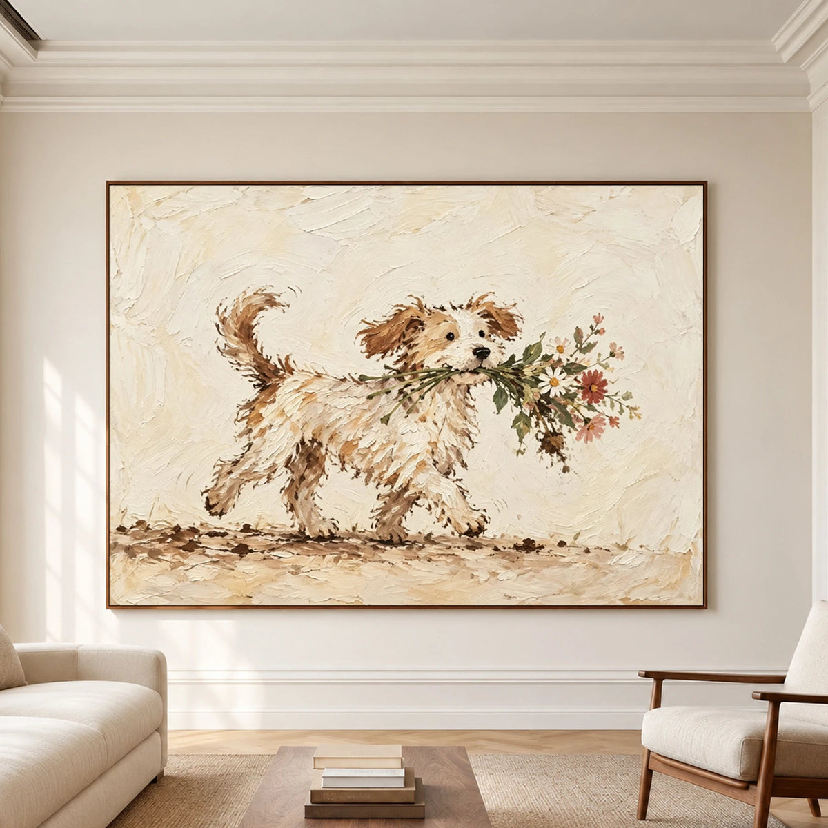 Modern Folk Art｜Dog with Wildflowers