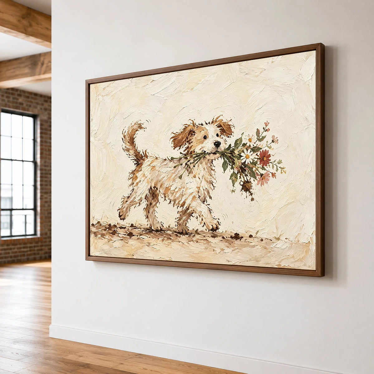 Modern Folk Art｜Dog with Wildflowers