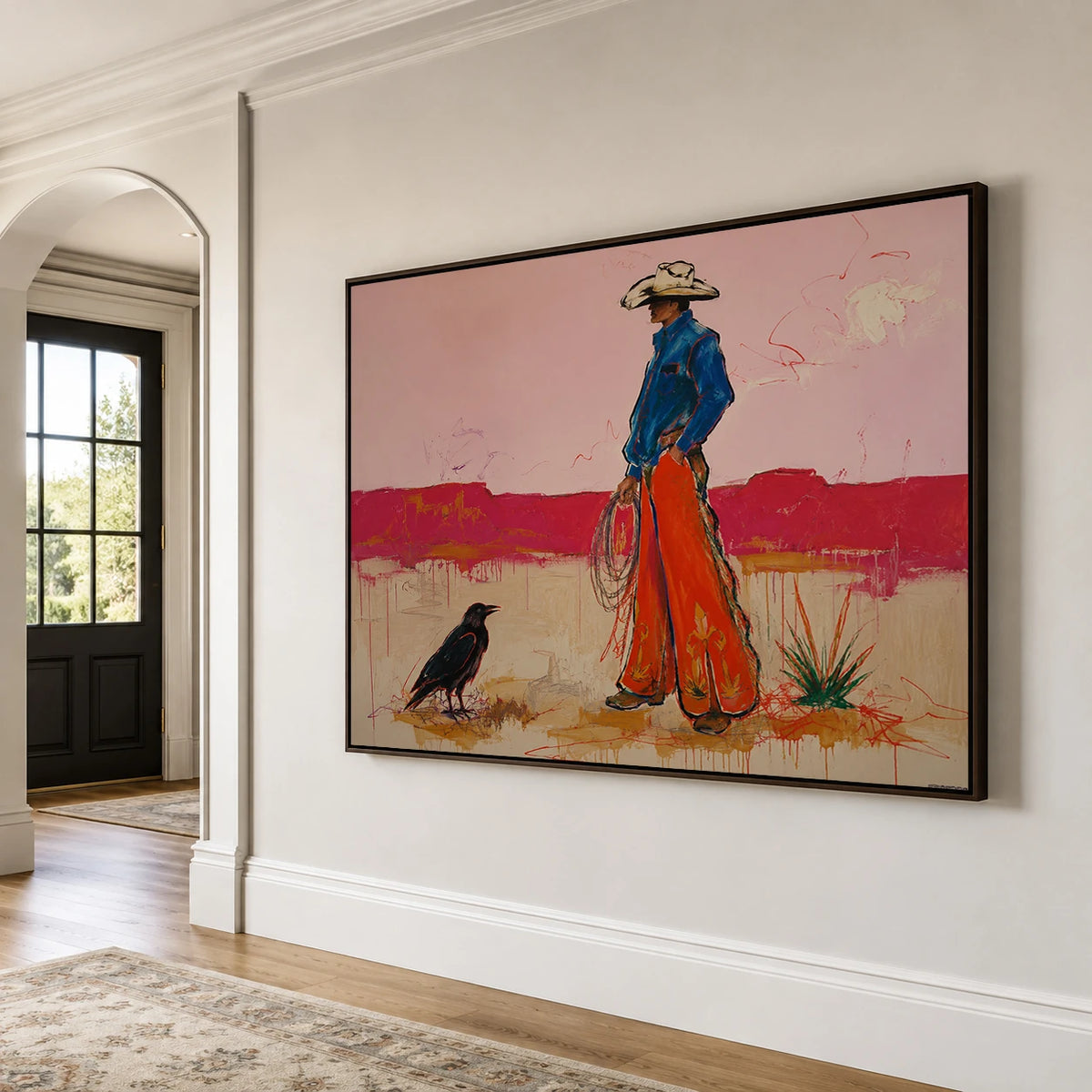 Western Pop Art｜Cowboy & Crow in Desert Bloom