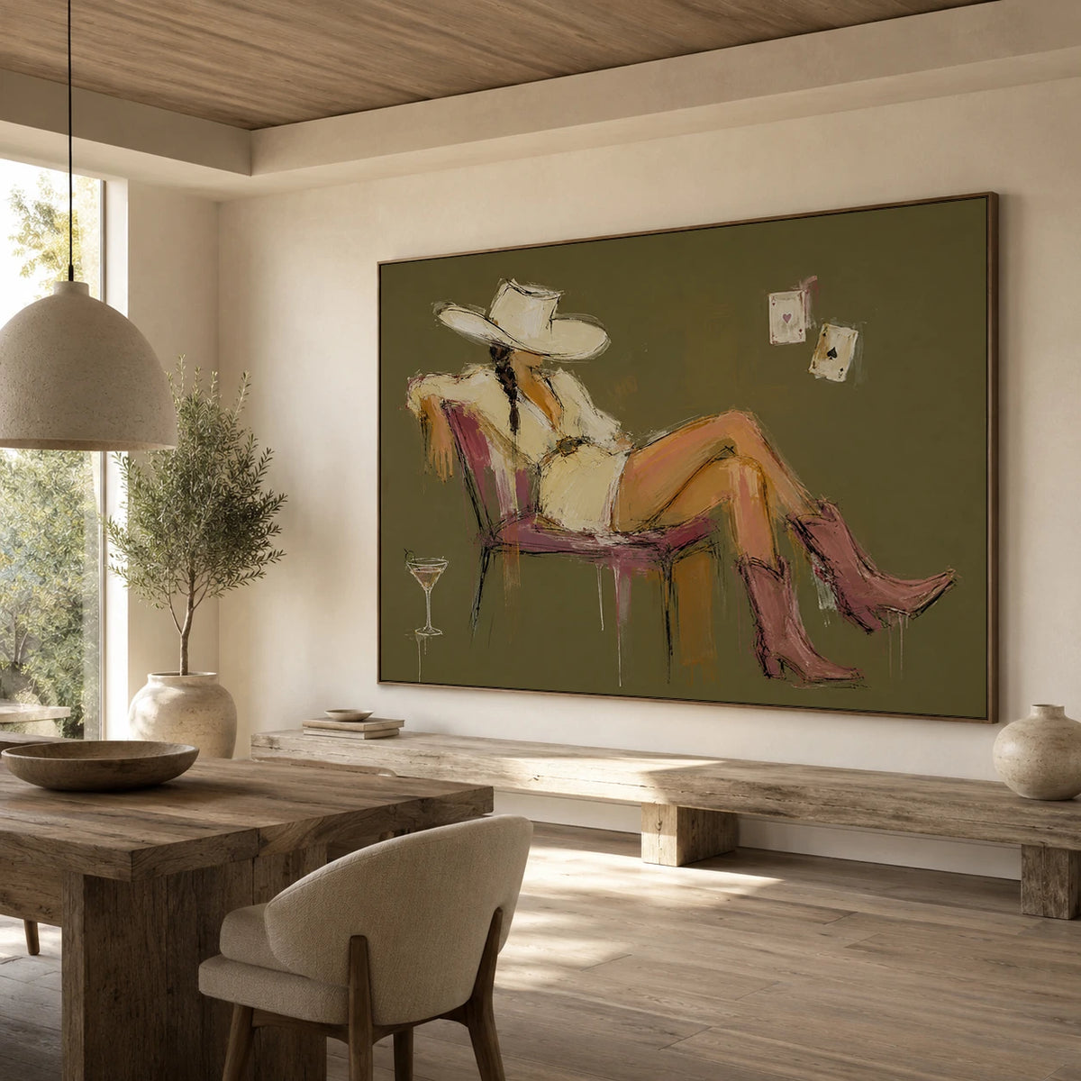 Western Pop Art｜Olive Cowgirl Martini Moment