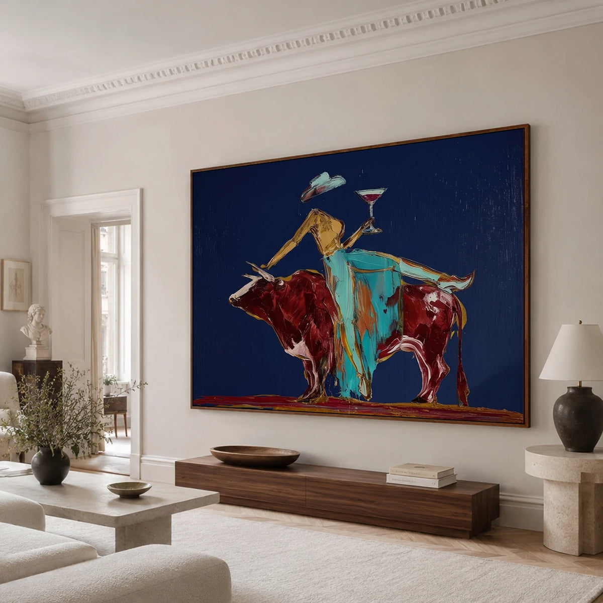 Western Pop Art｜Burgundy Bull & Cowgirl Spirit
