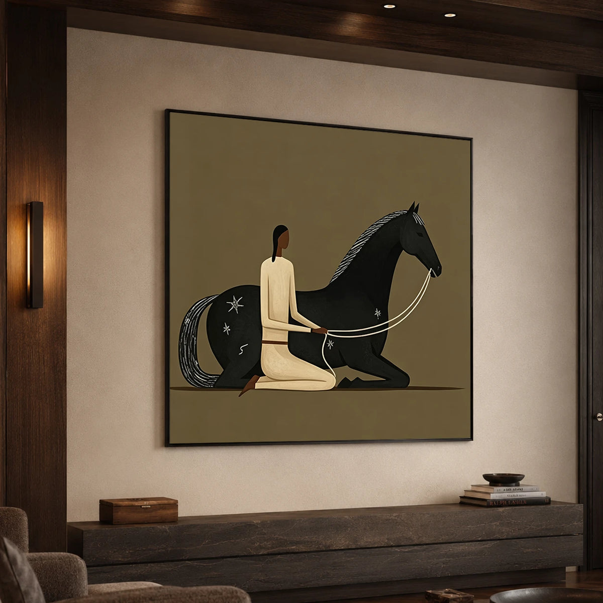 Modern Folk Art｜Starlit Black Horse Rider