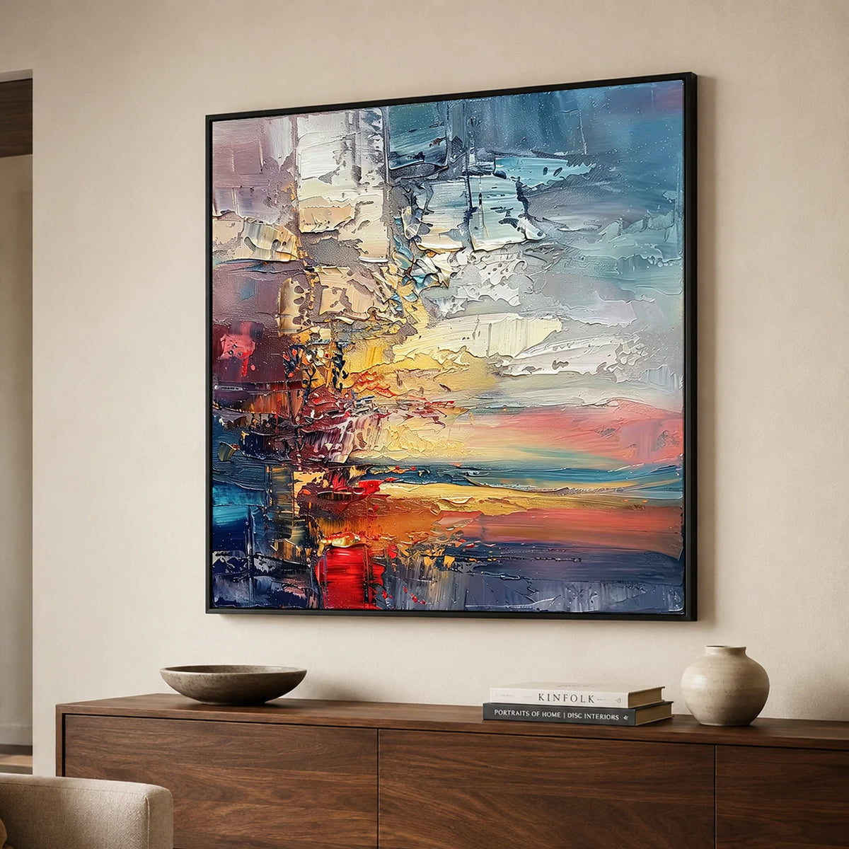 Textured & Impasto Art｜Coastal Horizon Abstract
