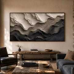Textured & Impasto Art｜Gilded Charcoal Tides
