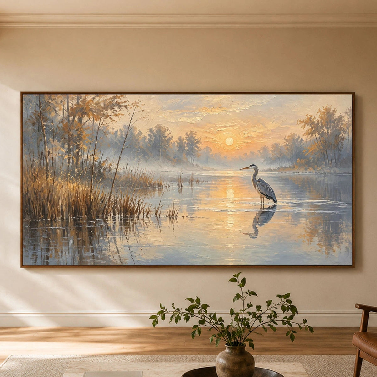Expressive Contemporary Art｜Morning Heron Reflection