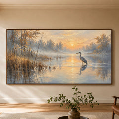 Expressive Contemporary Art｜Morning Heron Reflection