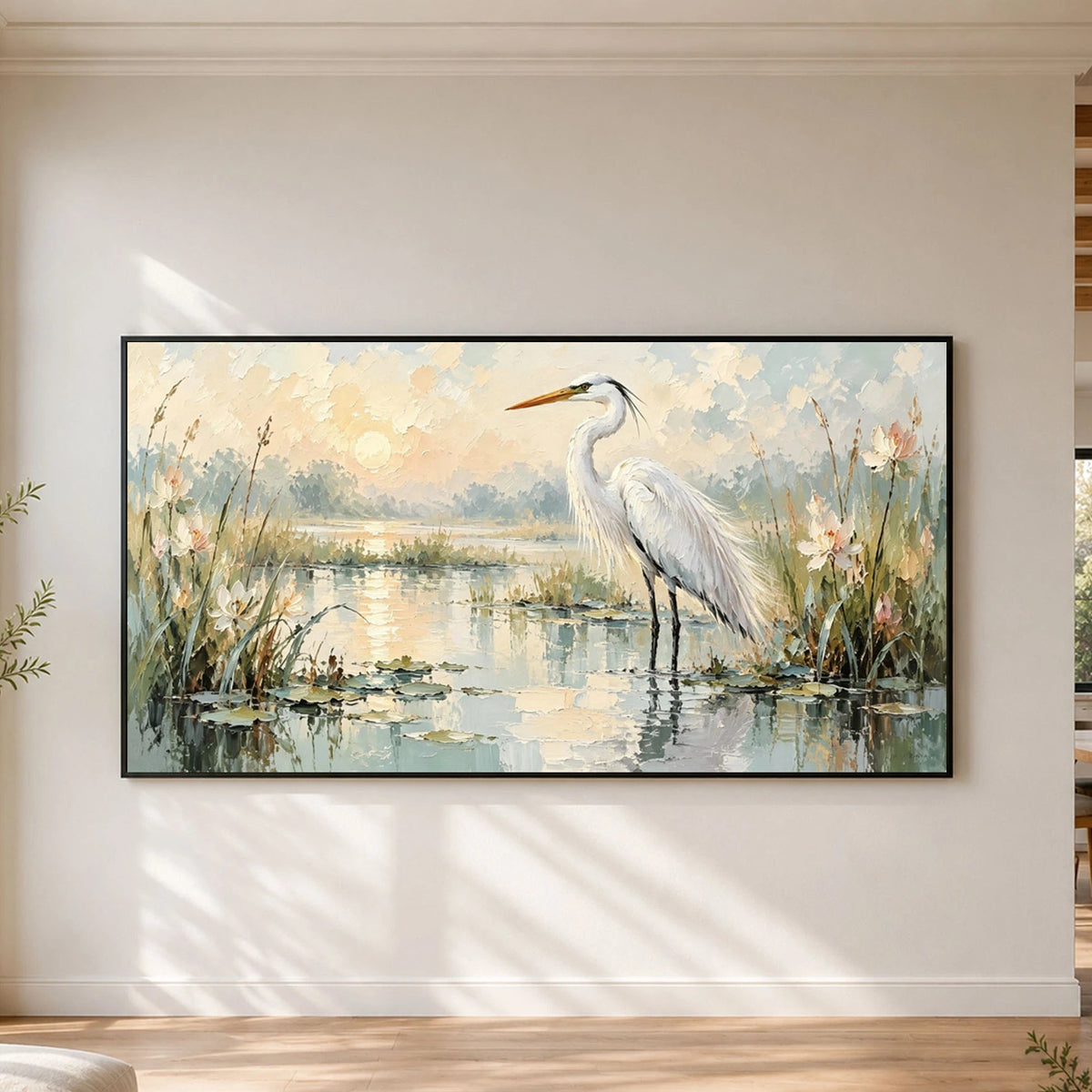 Expressive Contemporary Art｜Morning Heron Reflection