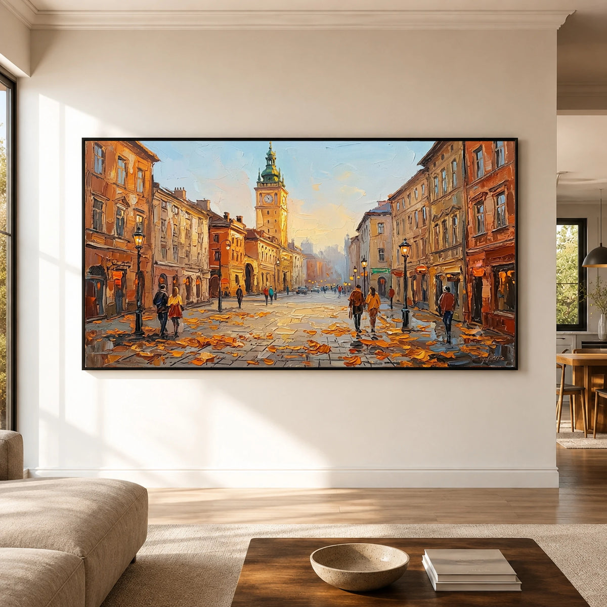 Amber City Stroll - living room hero - textured impasto artwork