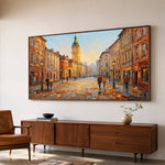 Amber City Stroll - oblique side view - textured impasto artwork
