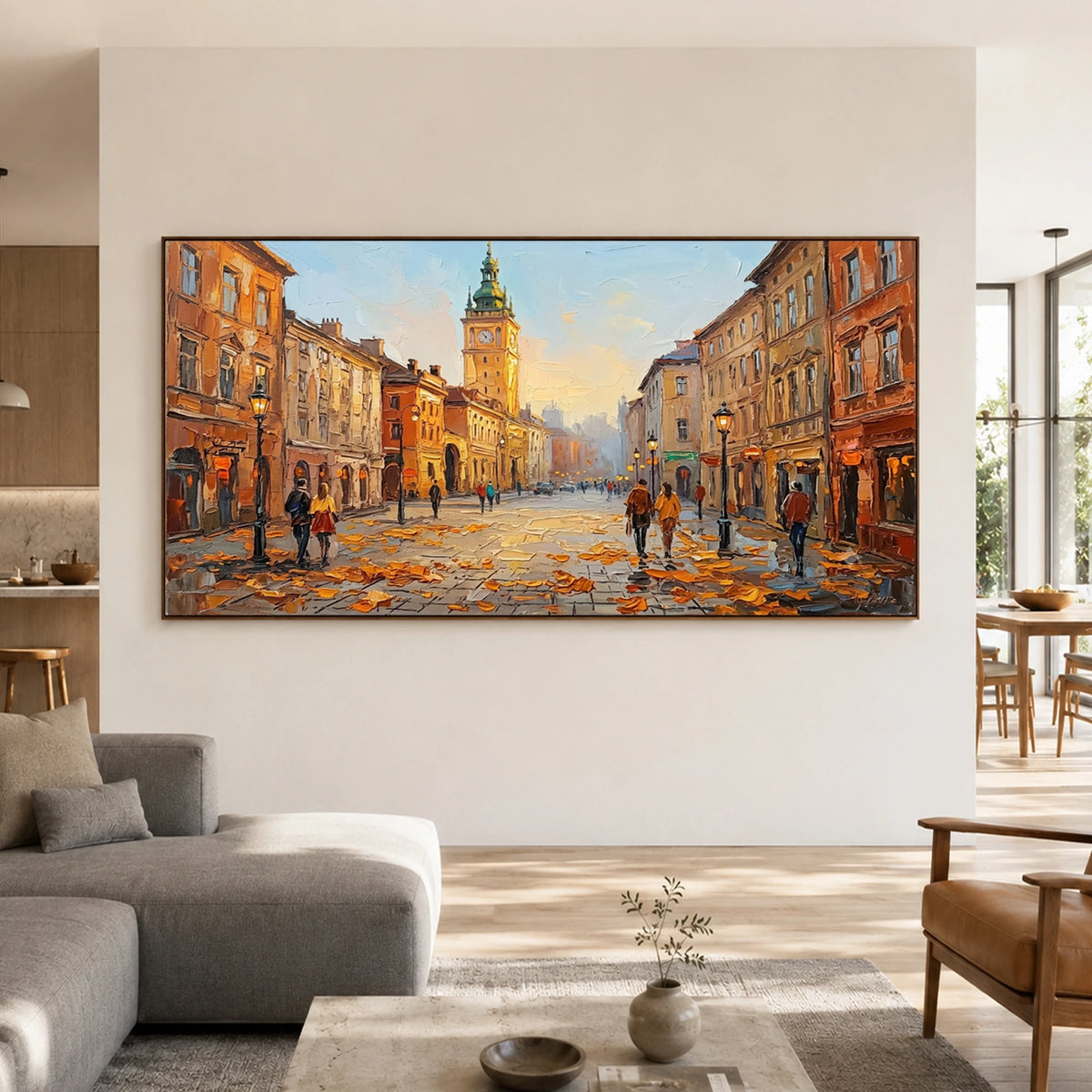 Amber City Stroll - living room - textured impasto artwork