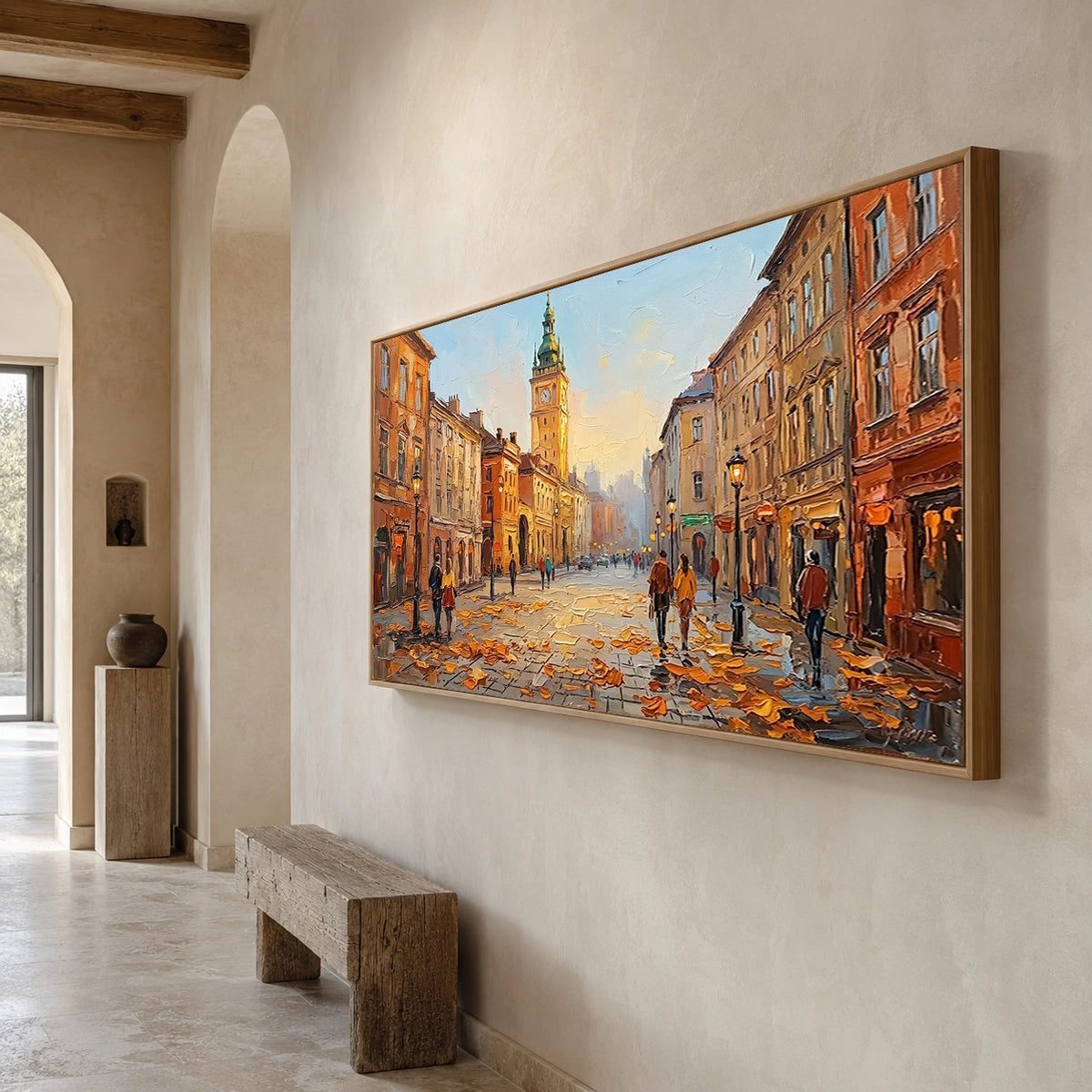 Amber City Stroll - opposite side view - textured impasto artwork
