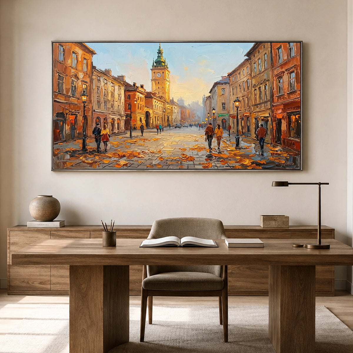 Amber City Stroll - home office - textured impasto artwork
