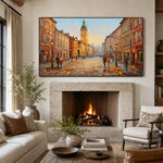 Amber City Stroll - fireplace lounge - textured impasto artwork