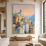 Apricot Village Evening - living room hero - textured impasto artwork