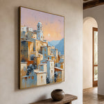 Apricot Village Evening - opposite side view - textured impasto artwork