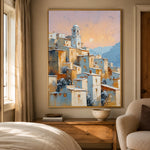 Apricot Village Evening - bedroom - textured impasto artwork