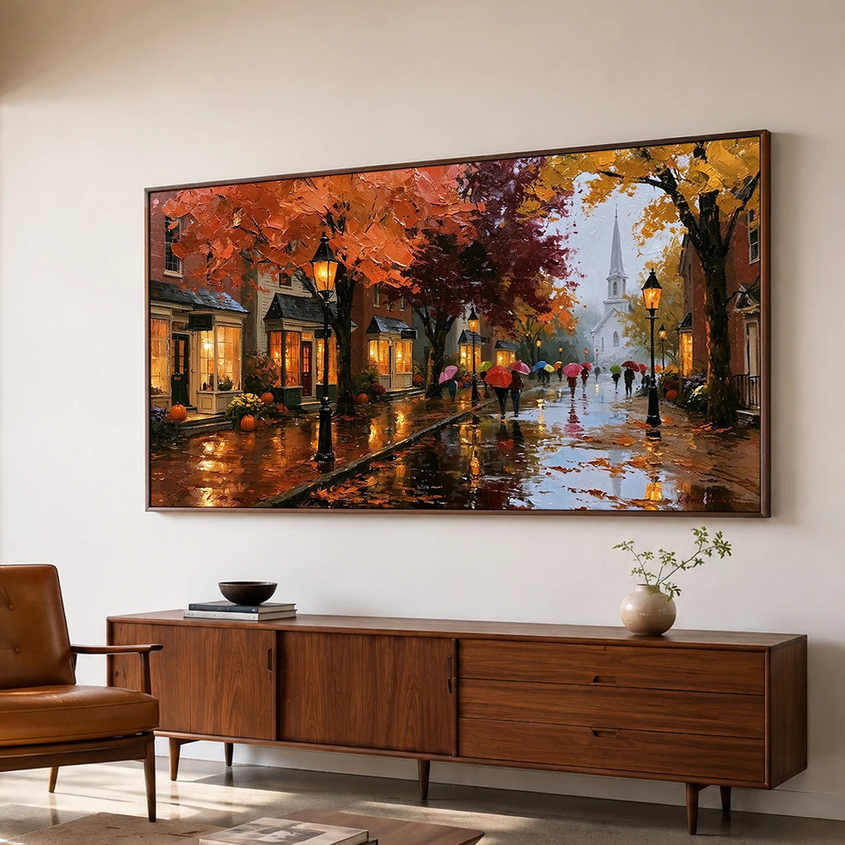 Autumn in Paris - oblique side view - textured impasto artwork