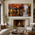 Autumn in Paris - fireplace lounge - textured impasto artwork