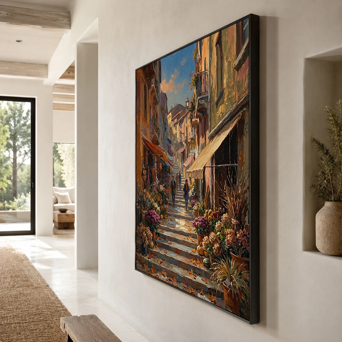 Blossoms Along the Lane - oblique side view - textured impasto artwork