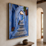 Blue Steps Home - opposite side view - textured impasto artwork