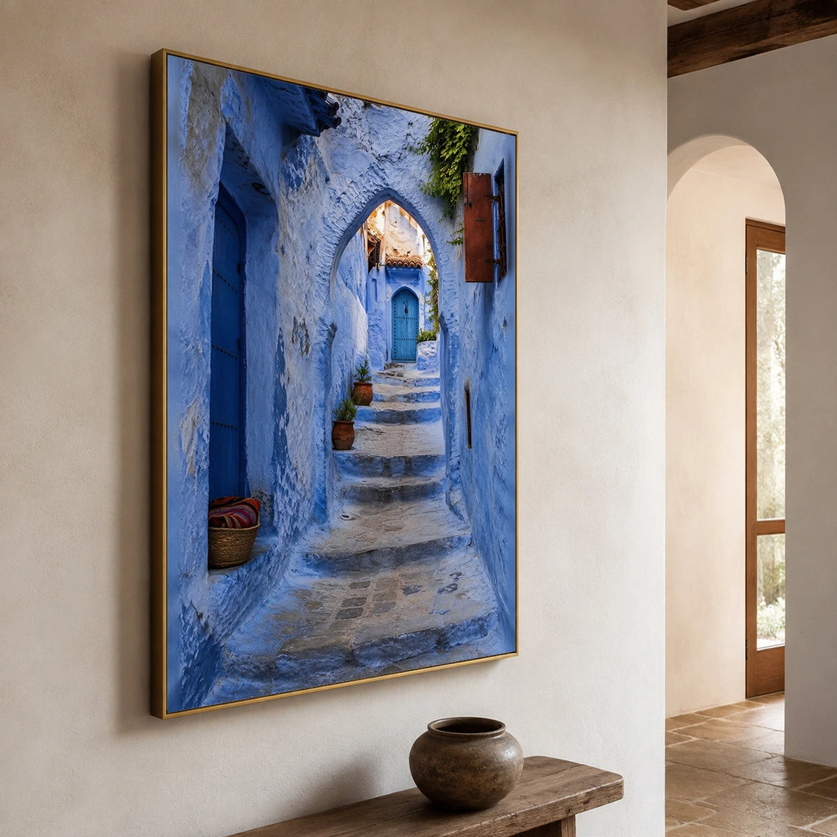 Blue Steps Home - opposite side view - textured impasto artwork