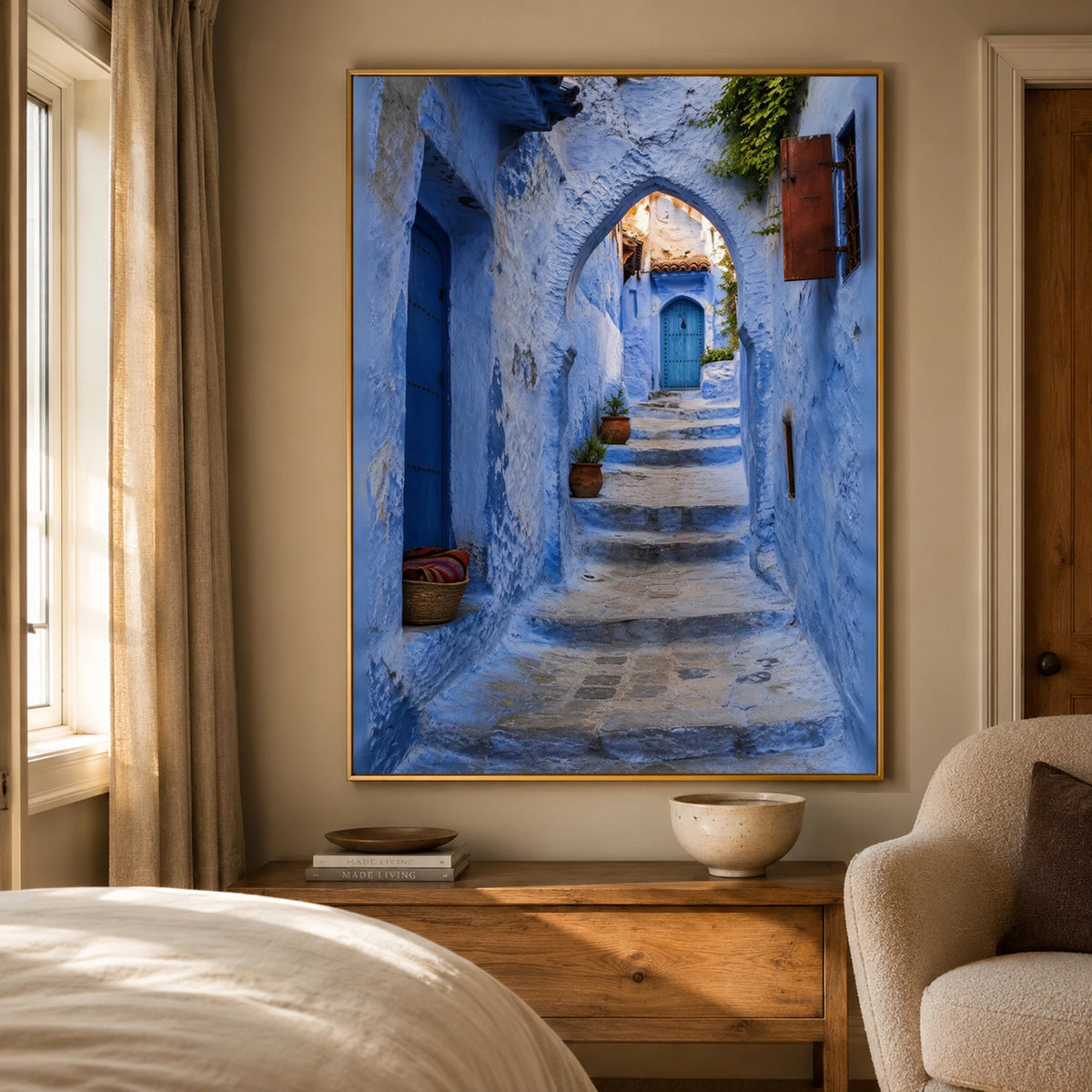 Blue Steps Home - bedroom - textured impasto artwork