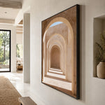 Blush Arcade Stillness - oblique side view - textured impasto artwork