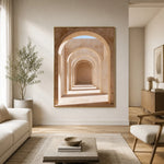 Blush Arcade Stillness - sunlit living room - textured impasto artwork