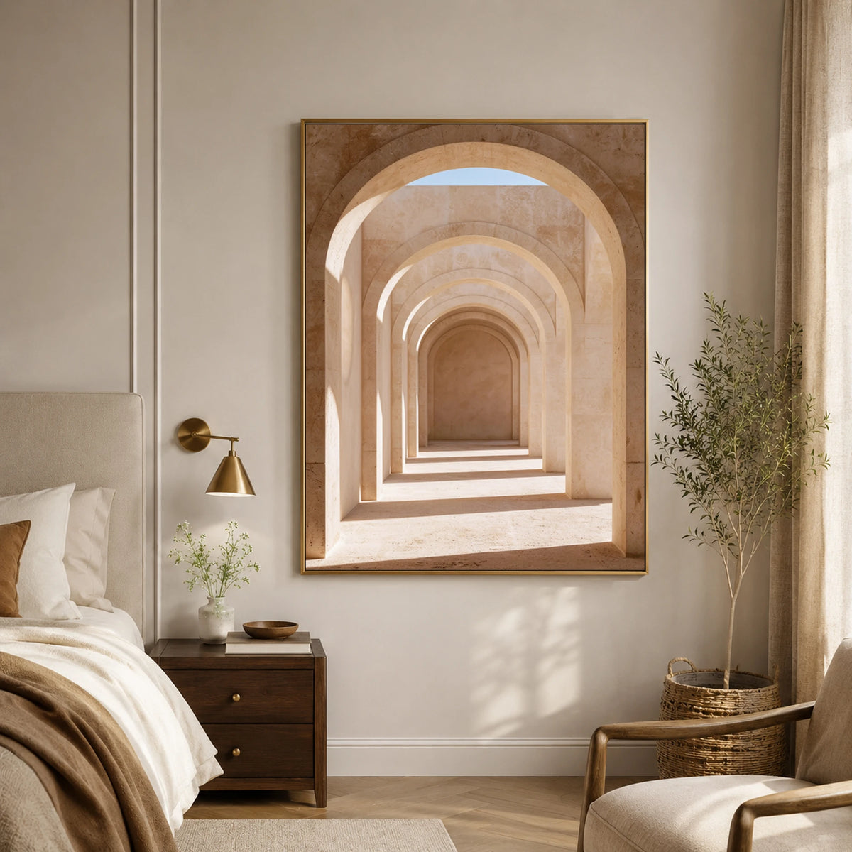 Blush Arcade Stillness - bedroom - textured impasto artwork