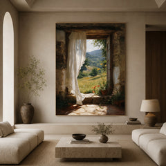 Breeze Through Linen - living room hero - textured impasto artwork
