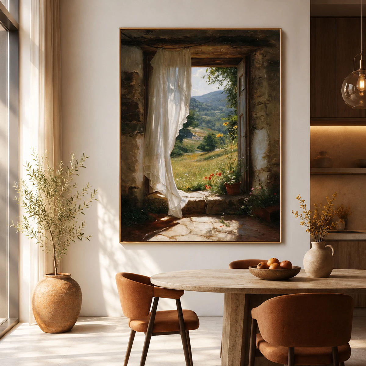 Breeze Through Linen - dining room - textured impasto artwork
