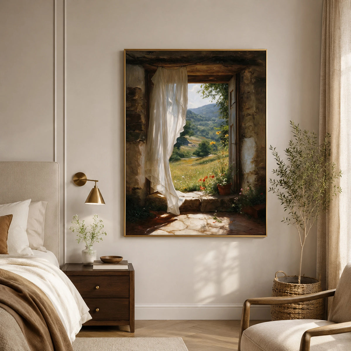 Breeze Through Linen - bedroom - textured impasto artwork