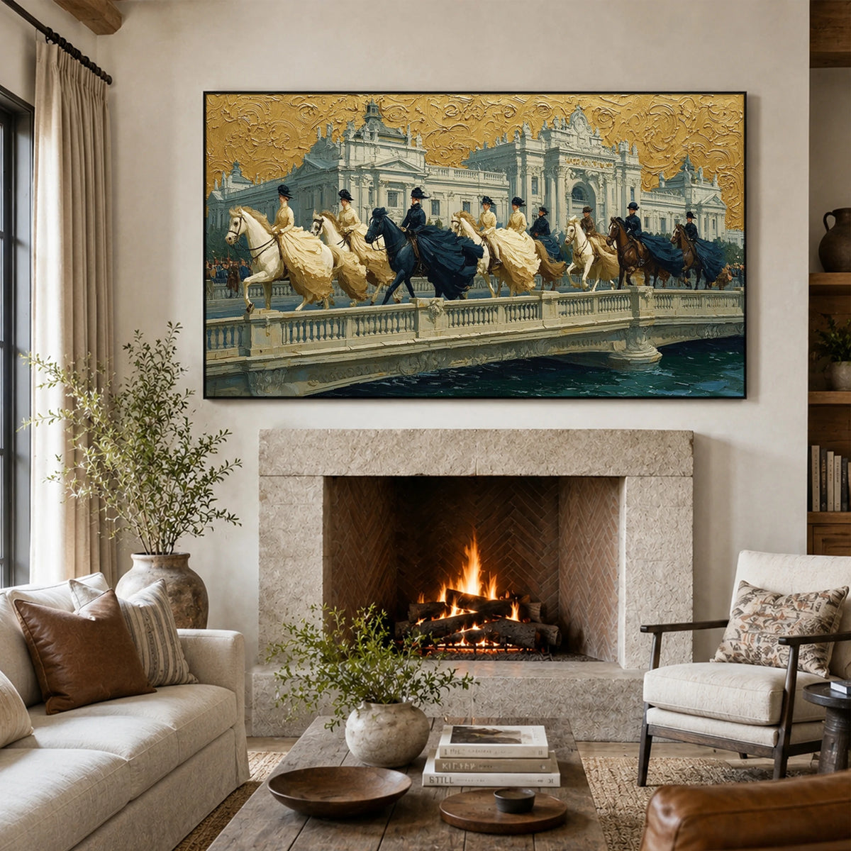 Bridge of Legends - fireplace lounge - textured impasto artwork