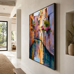 Canal of Color - oblique side view - textured impasto artwork