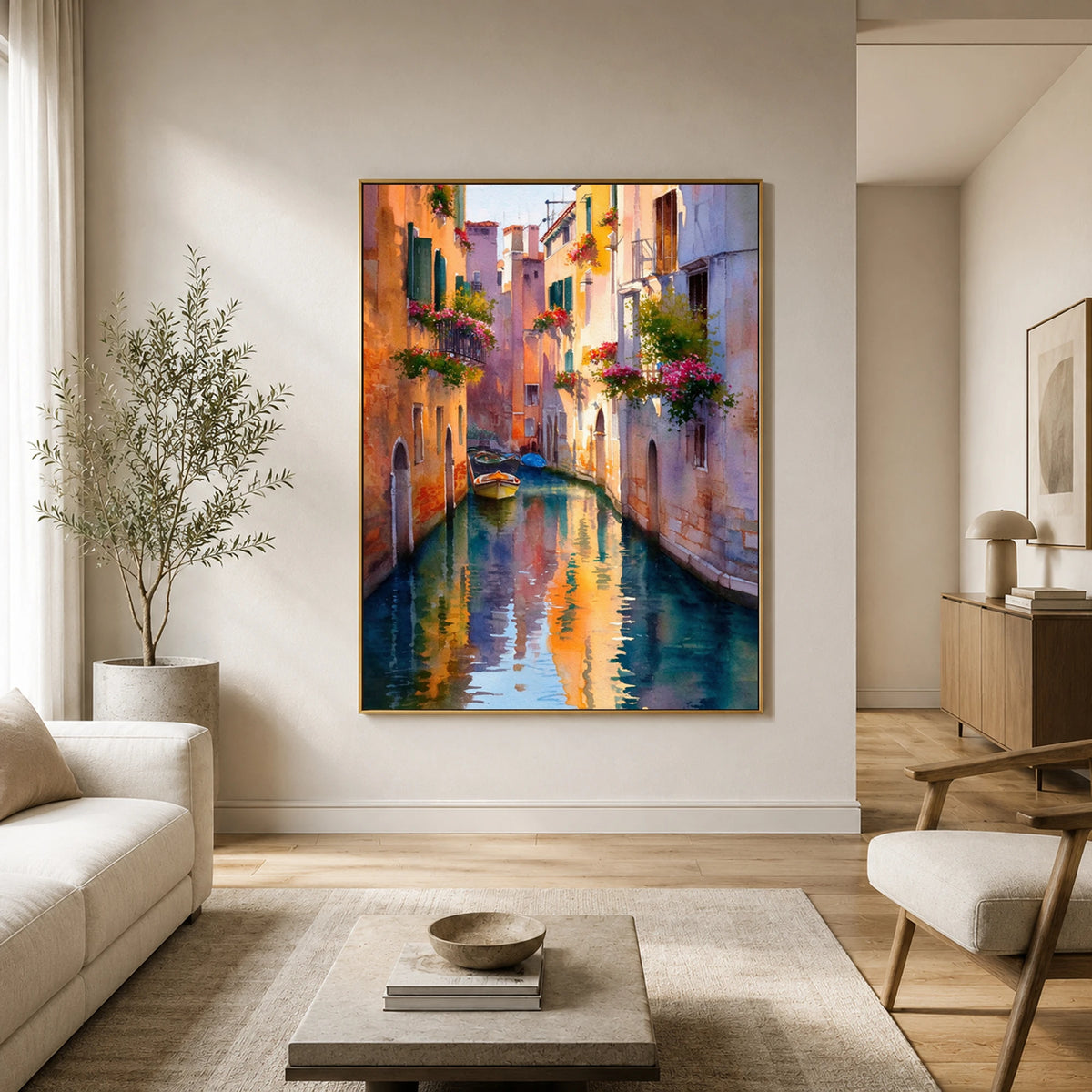 Canal of Color - sunlit living room - textured impasto artwork