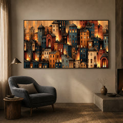 City of Embers - living room hero - textured impasto artwork