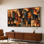 City of Embers - oblique side view - textured impasto artwork
