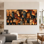 City of Embers - living room - textured impasto artwork