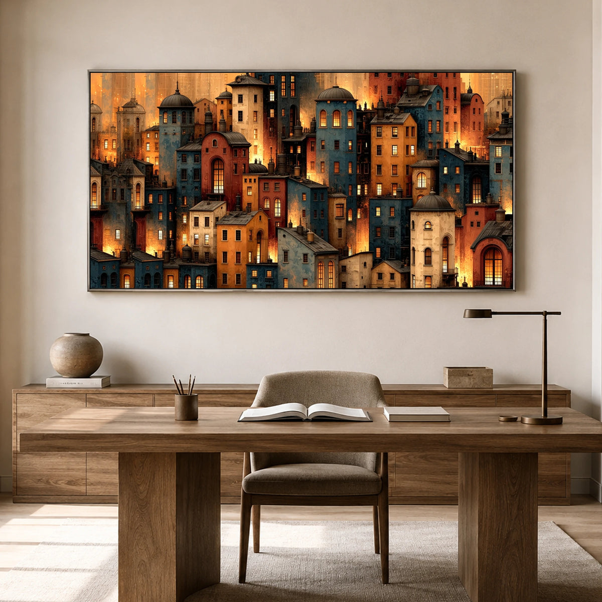 City of Embers - home office - textured impasto artwork