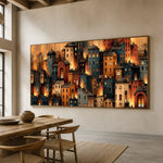 City of Embers - dining room - textured impasto artwork