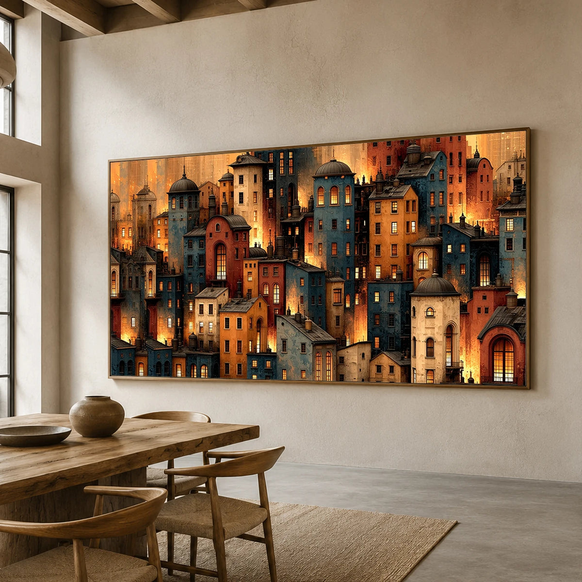 City of Embers - dining room - textured impasto artwork