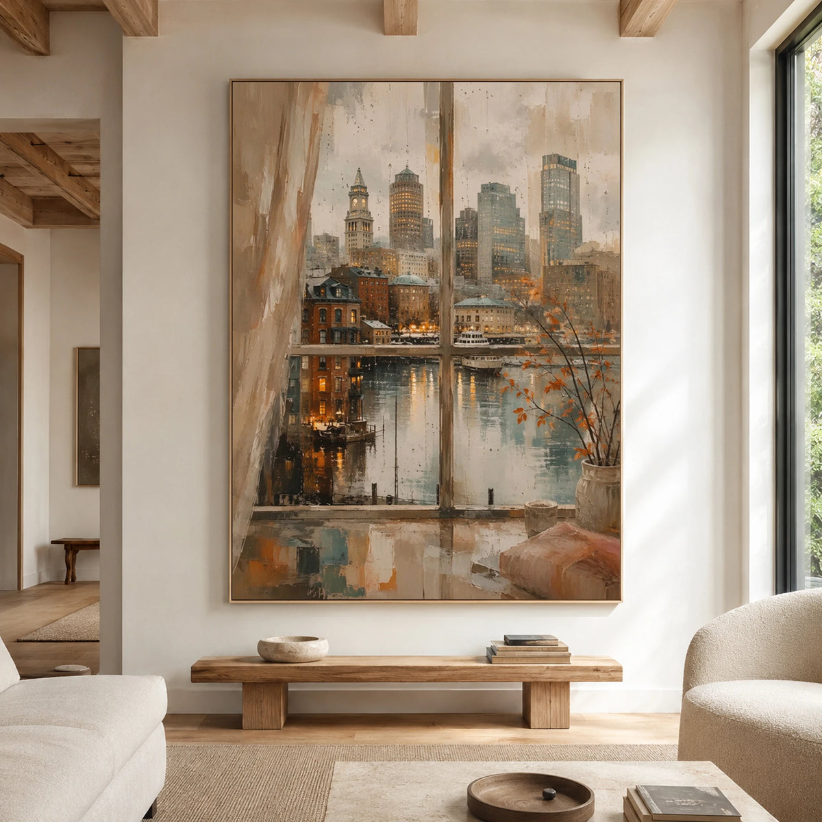 Cityside Reverie - living room hero - textured impasto artwork