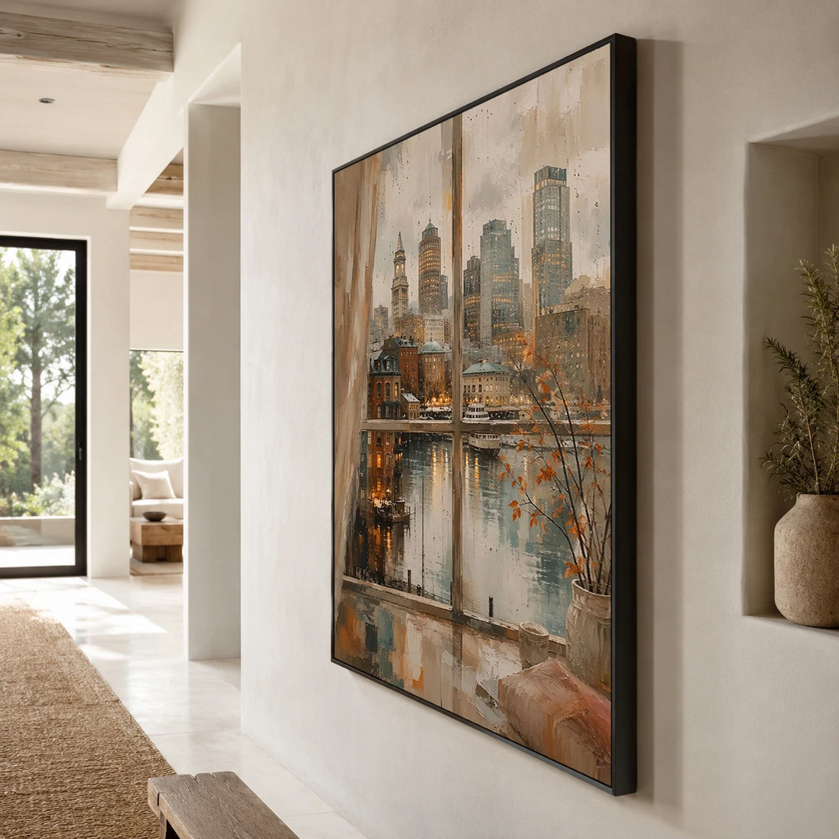Cityside Reverie - oblique side view - textured impasto artwork