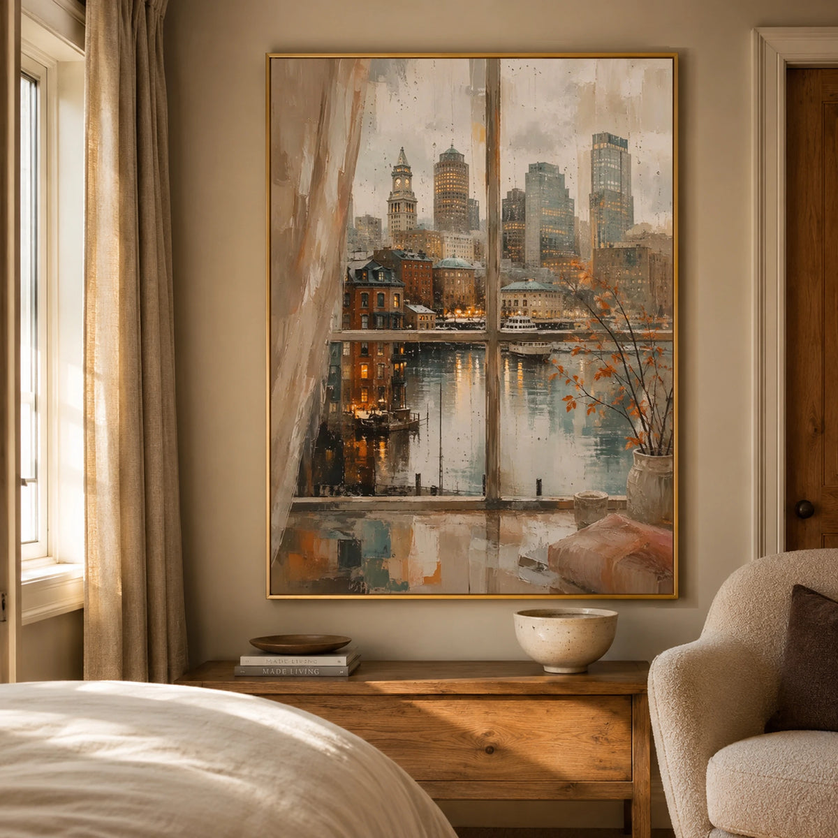 Cityside Reverie - bedroom - textured impasto artwork