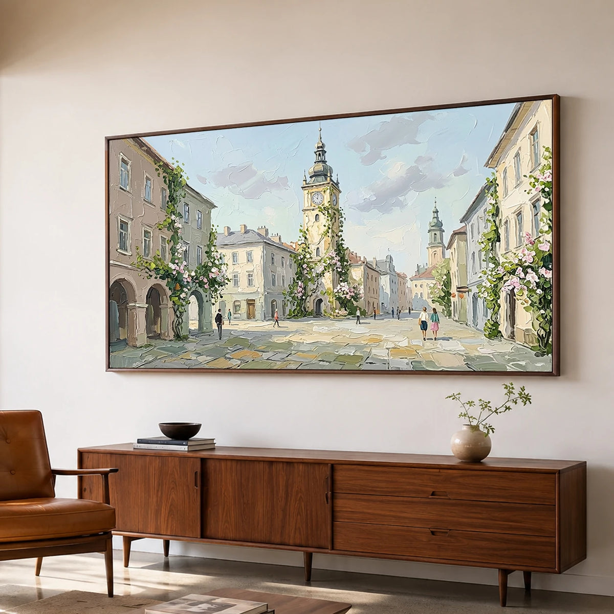 Clocktower Morning - oblique side view - textured impasto artwork
