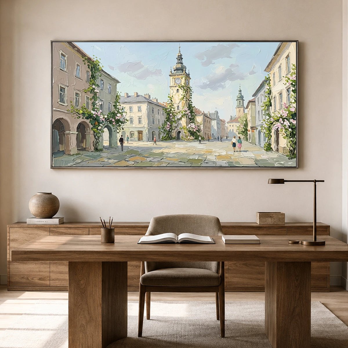 Clocktower Morning - home office - textured impasto artwork