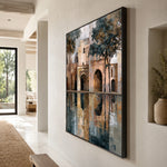 Courtyard in Reflection - oblique side view - textured impasto artwork