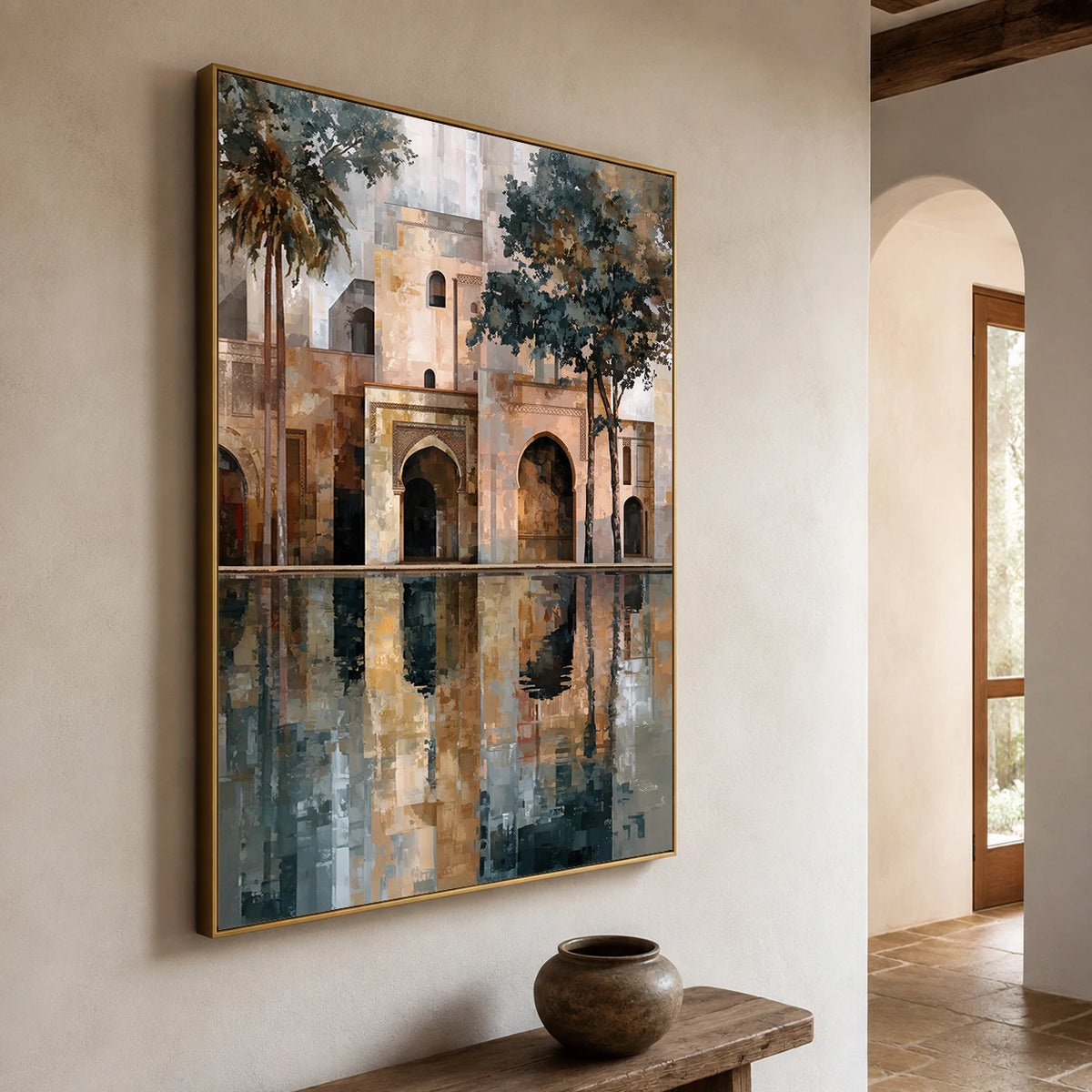 Courtyard in Reflection - opposite side view - textured impasto artwork