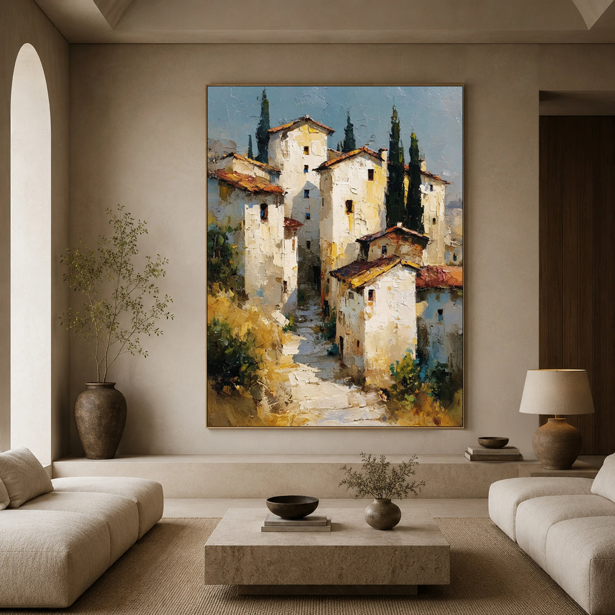 Cypress Village Light - living room hero - textured impasto artwork
