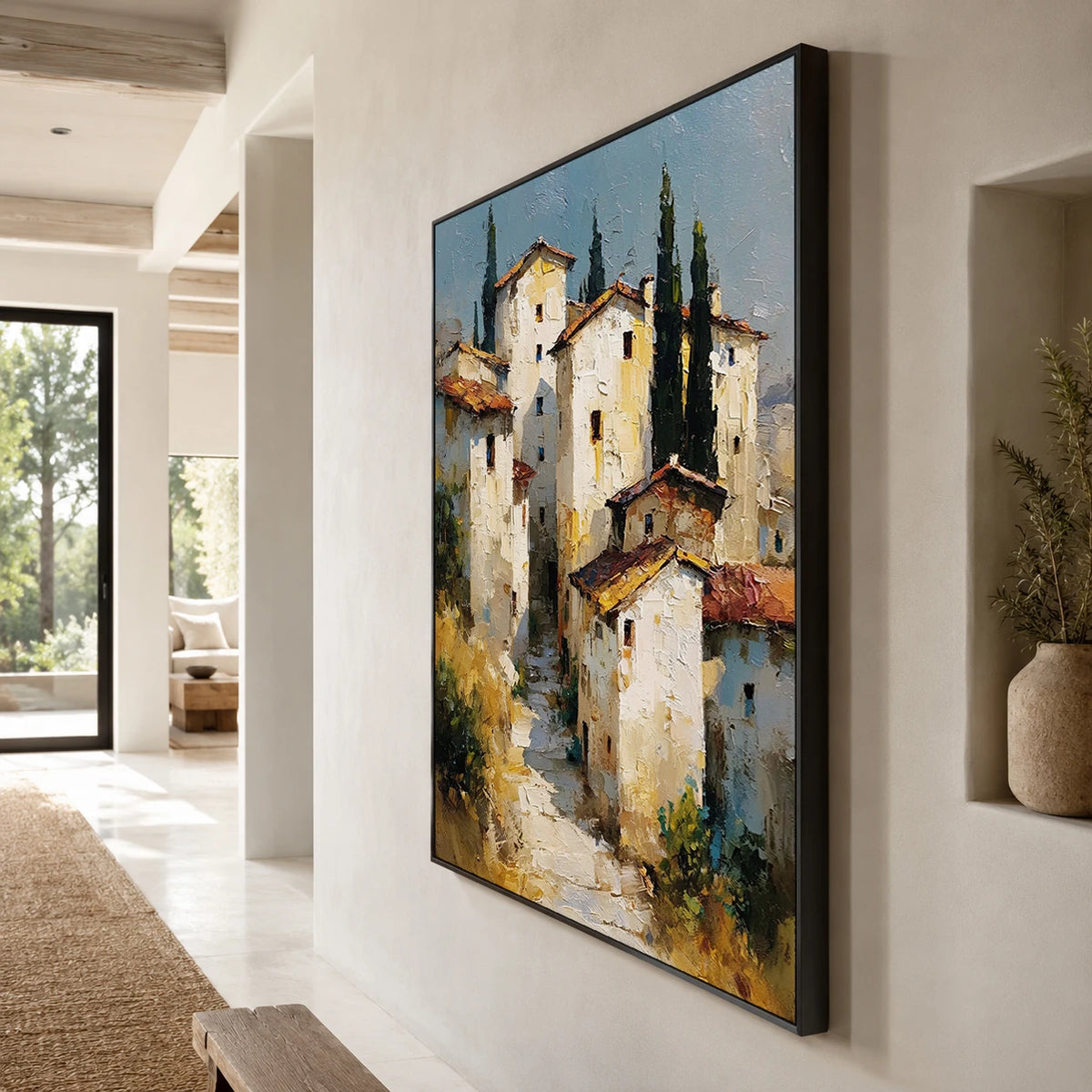 Cypress Village Light - oblique side view - textured impasto artwork